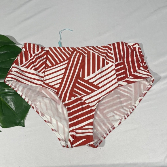 NEW Sea‎ Level [ 12 US ] Mix Striped High Waisted Bikini Bottom Sun Orange - Picture 5 of 12